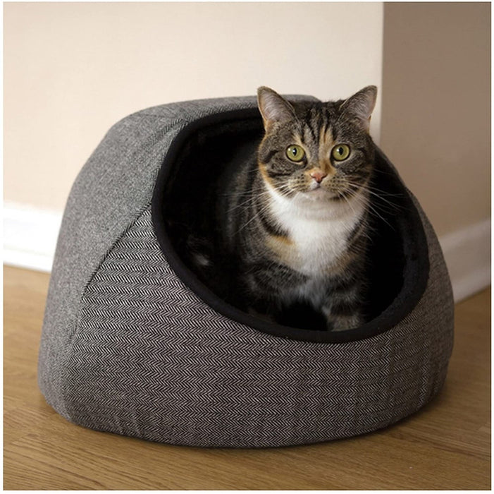 Rosewood Grey Tweed Hooded Cat Bed