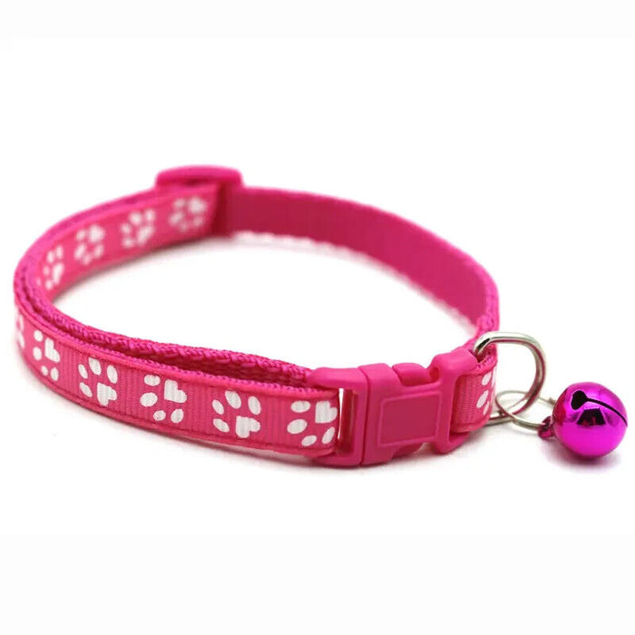 Paw Print Coloured Cat Collar with Bell