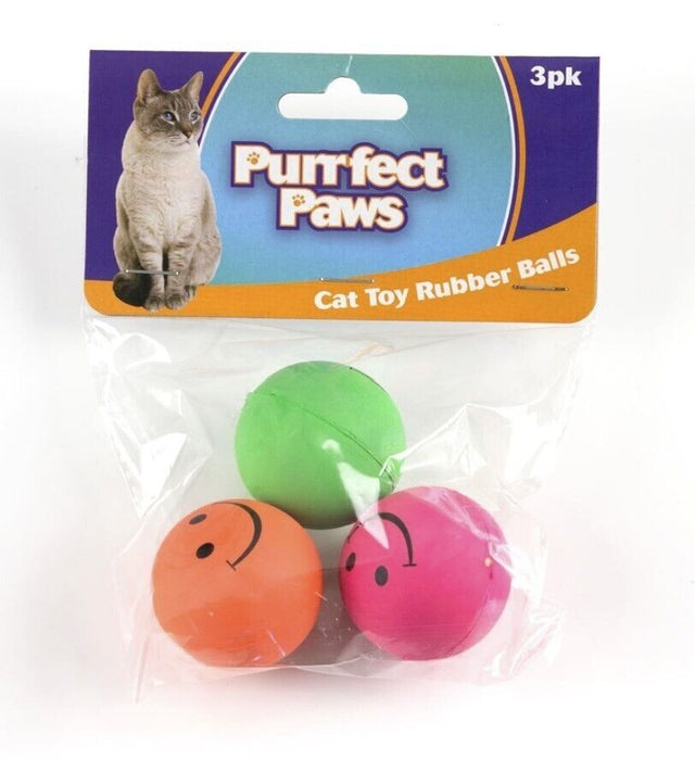 Purrfect Paws 3 Pack Smiley Face Rubber Balls