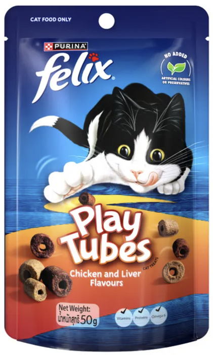 Purina Felix Play Tubes Chicken and Liver Cat Treats 50g