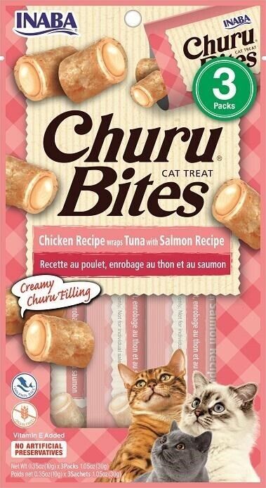 Inaba Cat Treats - Churu Bites Chicken Recipe Wraps Tuna with Salmon Recipe