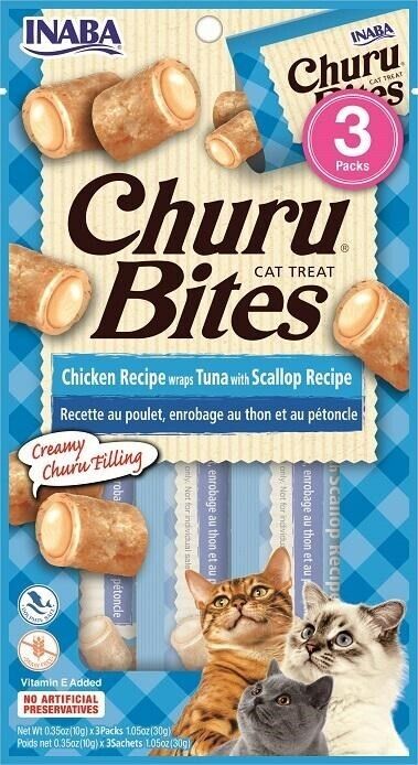 Inaba Cat Treats - Churu Bites Chicken Recipe Wraps Tuna with Scallop Recipe